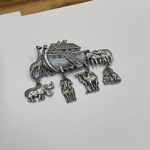 Signed JJ - Jonette Jewelry Noah’s Ark Brooch Pin Pewter Tone